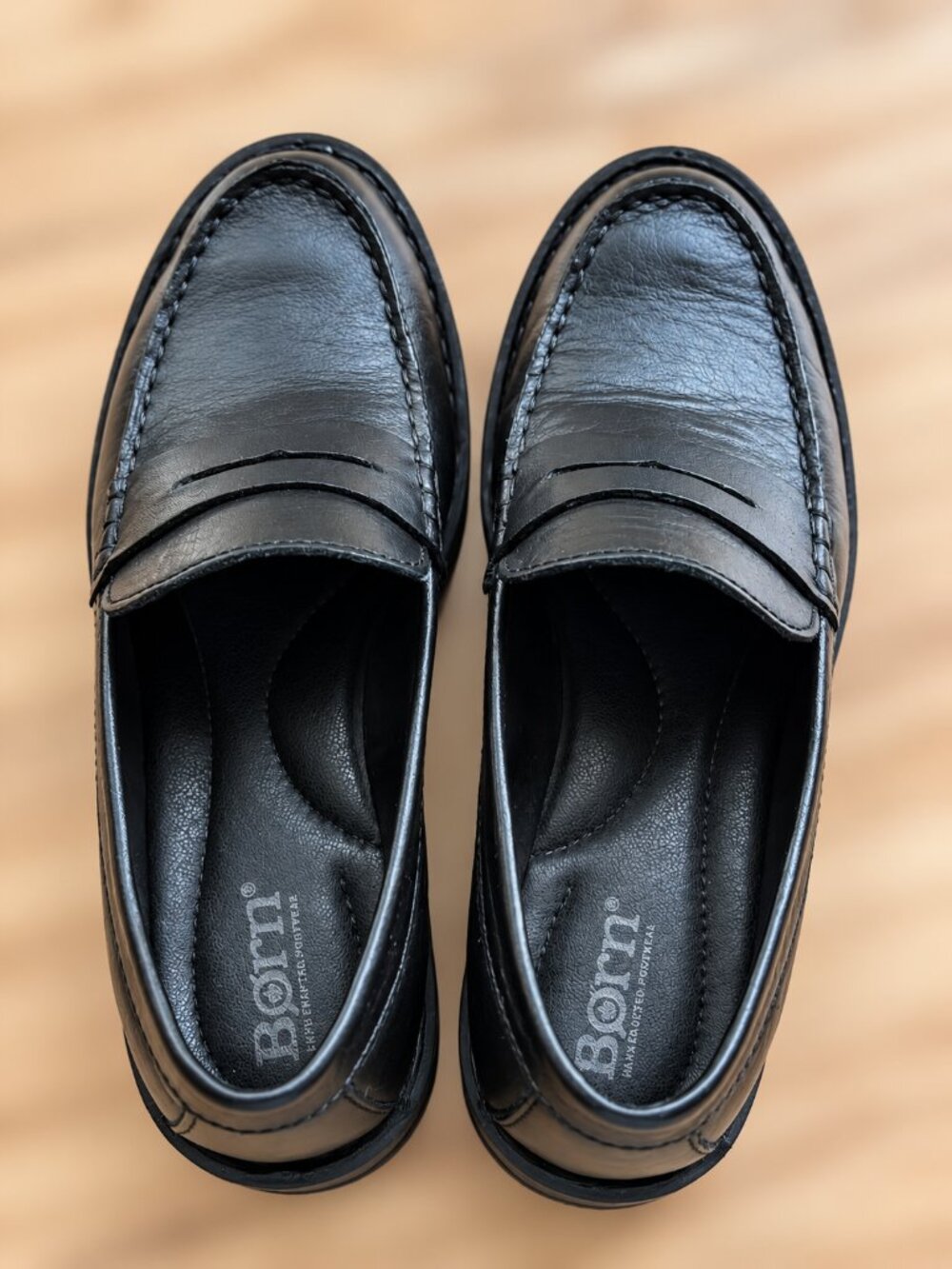 Born Black Leather Penny Loafers Chunky Sole Size 6 - Picture 9 of 16